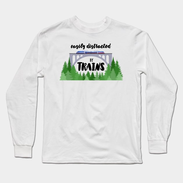 Easily Distracted By Trains Long Sleeve T-Shirt by Bethany Evelyn Art